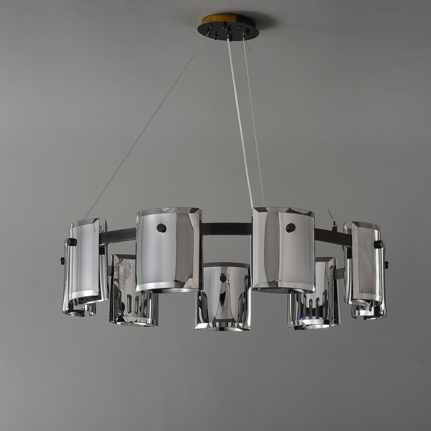 Smoke grey Faceted Crystal Glass Round Chandelier D32"