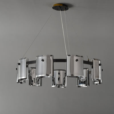 Smoke grey Faceted Crystal Glass Round Chandelier D32"