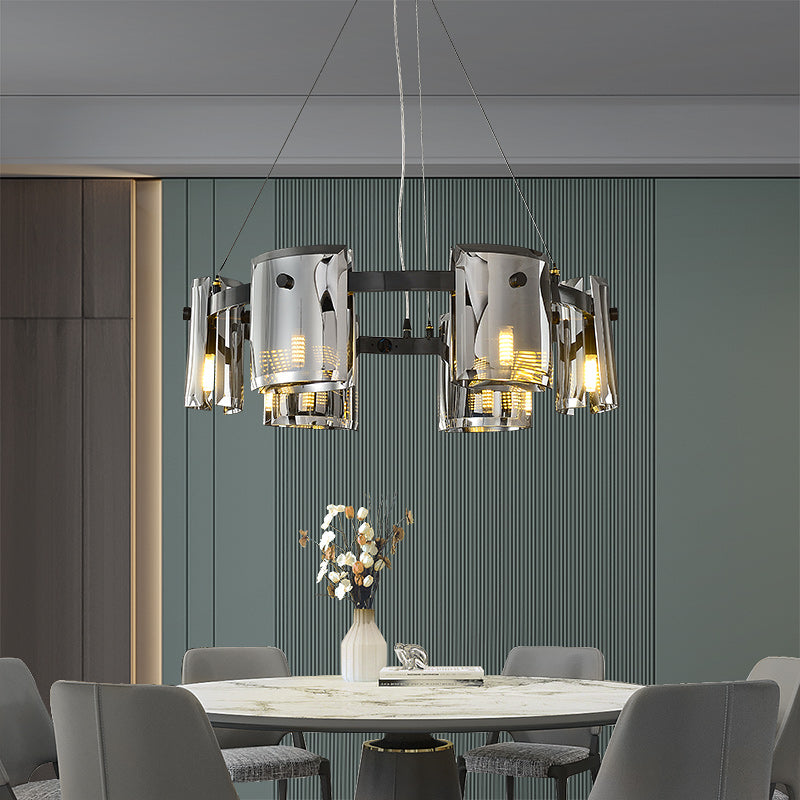 Smoke grey Faceted Crystal Glass Round Chandelier D24"