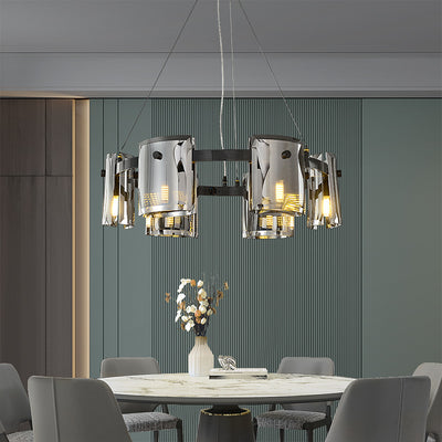 Smoke grey Faceted Crystal Glass Round Chandelier D24"