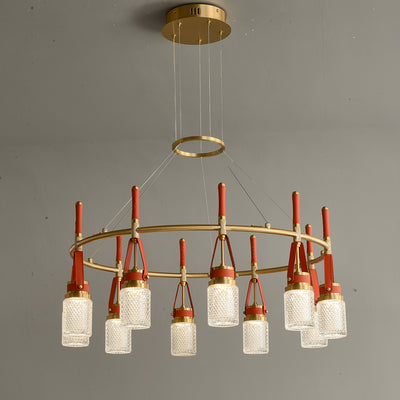 Luxury and full copper red leather chandelier