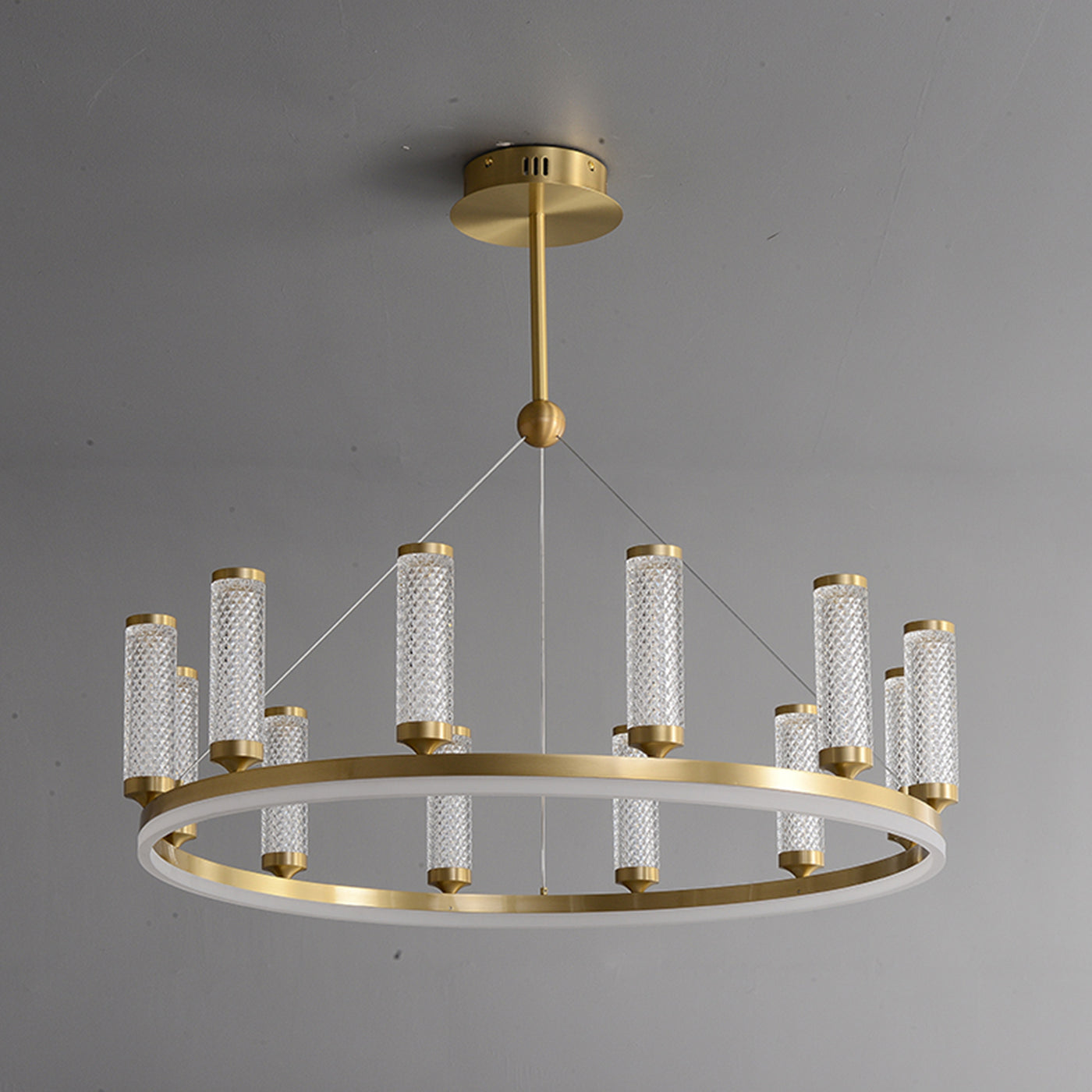 Creative long tube Golden Round Crystal Chandelier