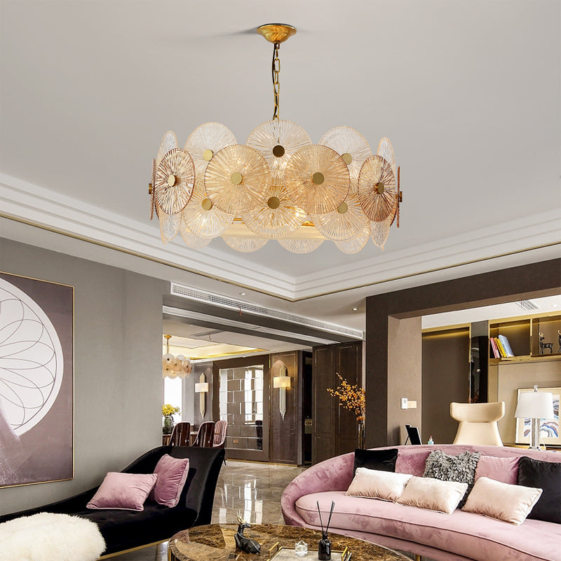 Round Transparent Wheel Brass Chandelier