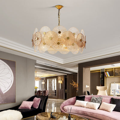 Round Transparent Wheel Brass Chandelier