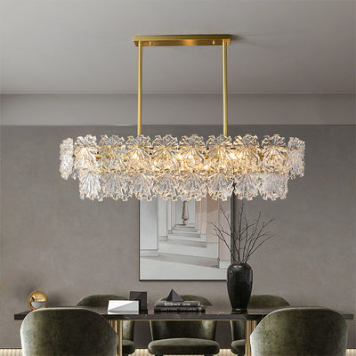 Postmodern luxury and full copper Snow glass rectangular chandelier
