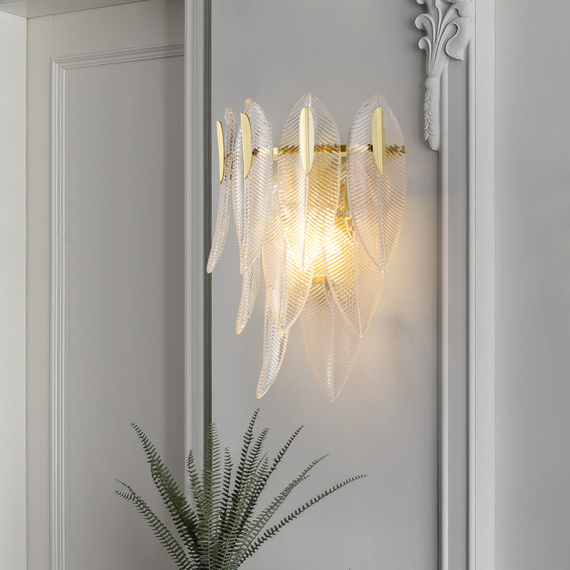 Transparent Leaves Brass Glass Wall Sconce