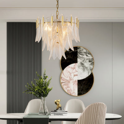 Transparent Leaves Glass Three-tier Chandelier