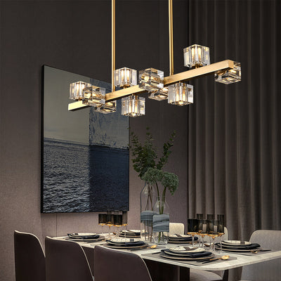Line Cube Crystal Chandelier