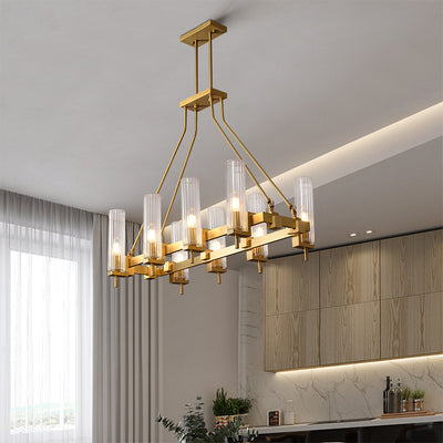 Modern Geometrical Clear Glass Brass Chandelier