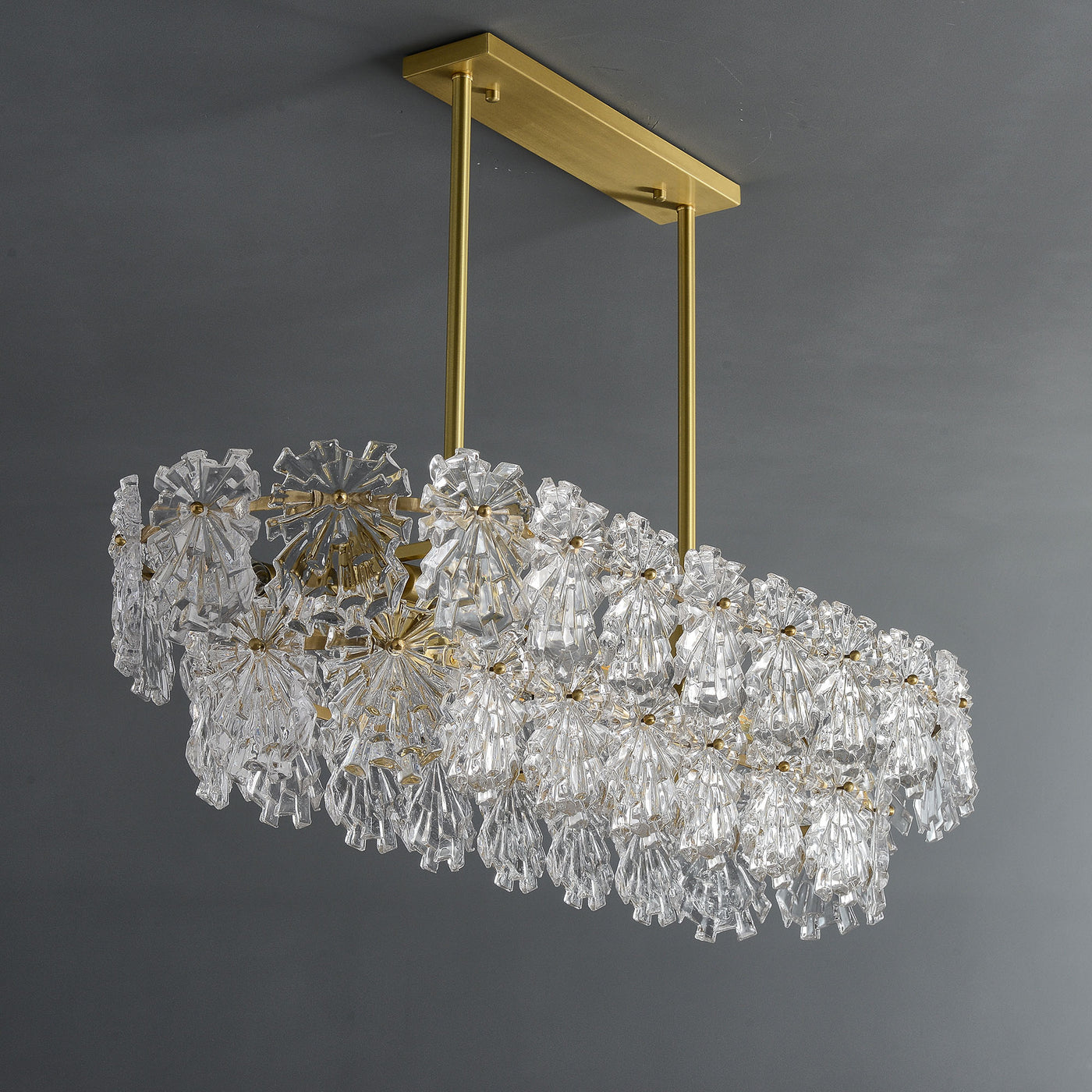 Postmodern luxury and full copper Snow glass rectangular chandelier