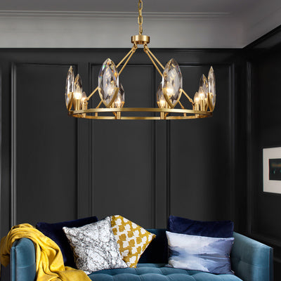 Round Leaf Brass Crystal Chandelier