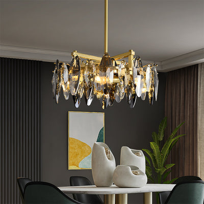 Industrial style crystal round chandelier