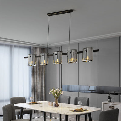 Modern Linear Smoke grey Rectangle chandelier L48"