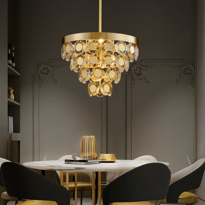 Conical Gold Coin Crystal Chandelier
