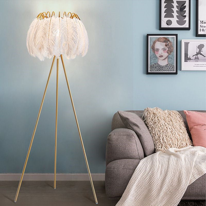 Ostrich feather table floor lamp