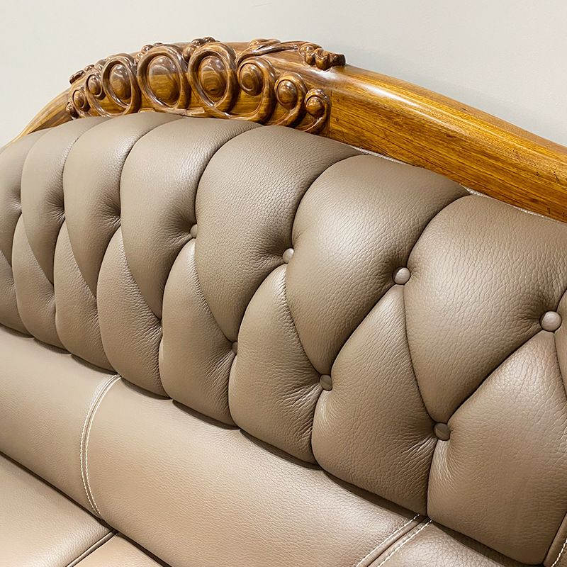 Luxury ebony wood leather sofa