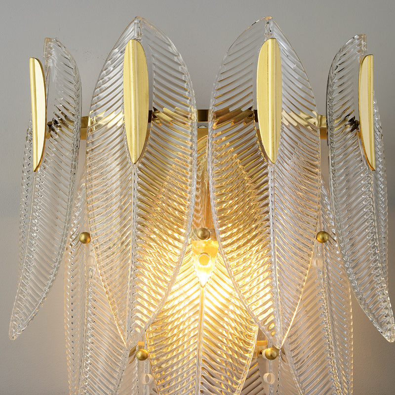 Transparent Leaves Brass Glass Wall Sconce