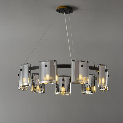 Smoke grey Faceted Crystal Glass Round Chandelier D32"