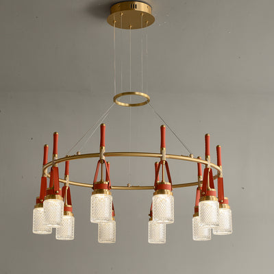 Luxury and full copper red leather chandelier