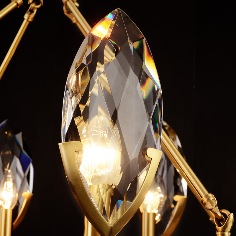 Round Leaf Brass Crystal Chandelier