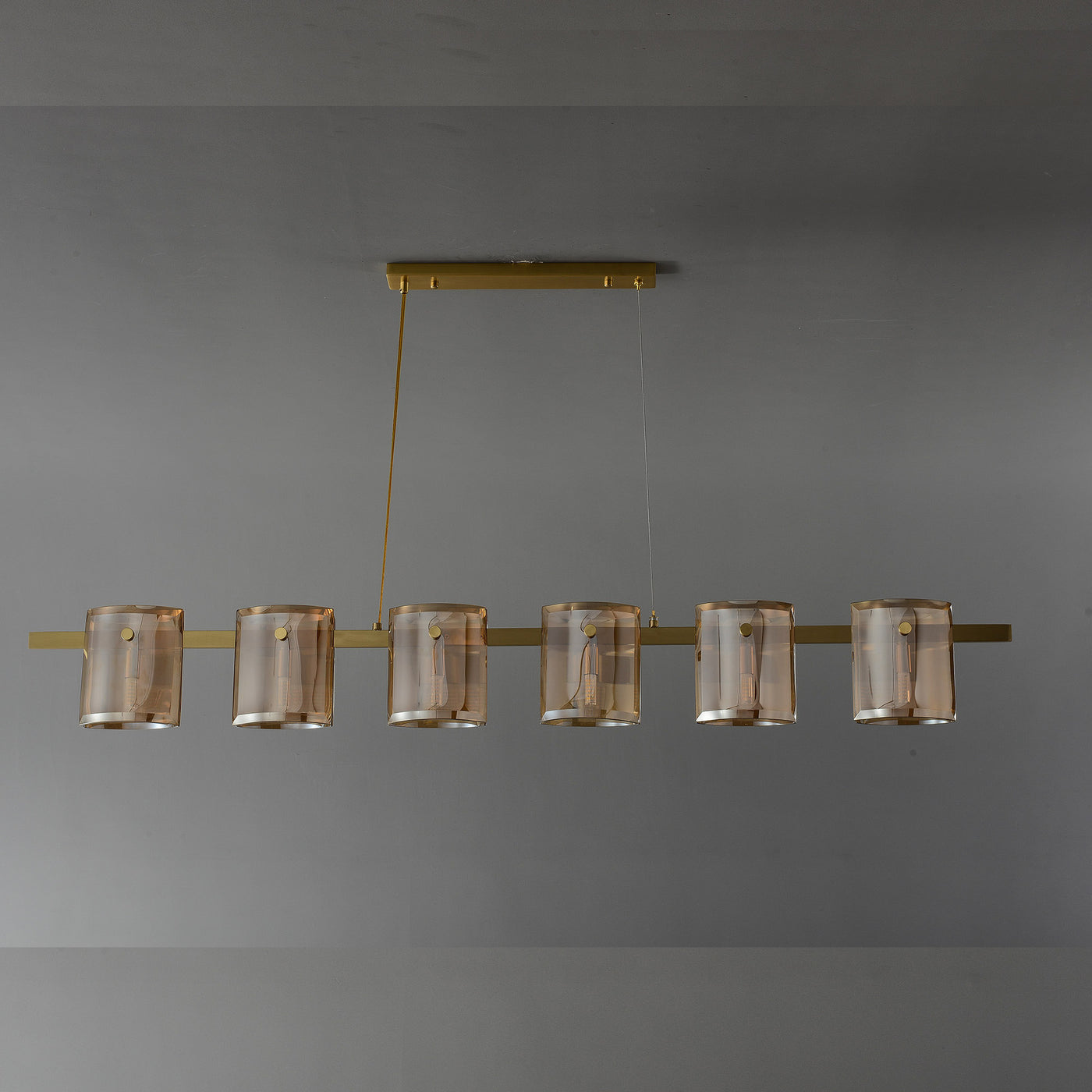 Modern Linear Smoke grey Rectangle chandelier L56"