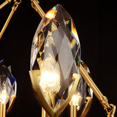 Round Leaf Brass Crystal Chandelier