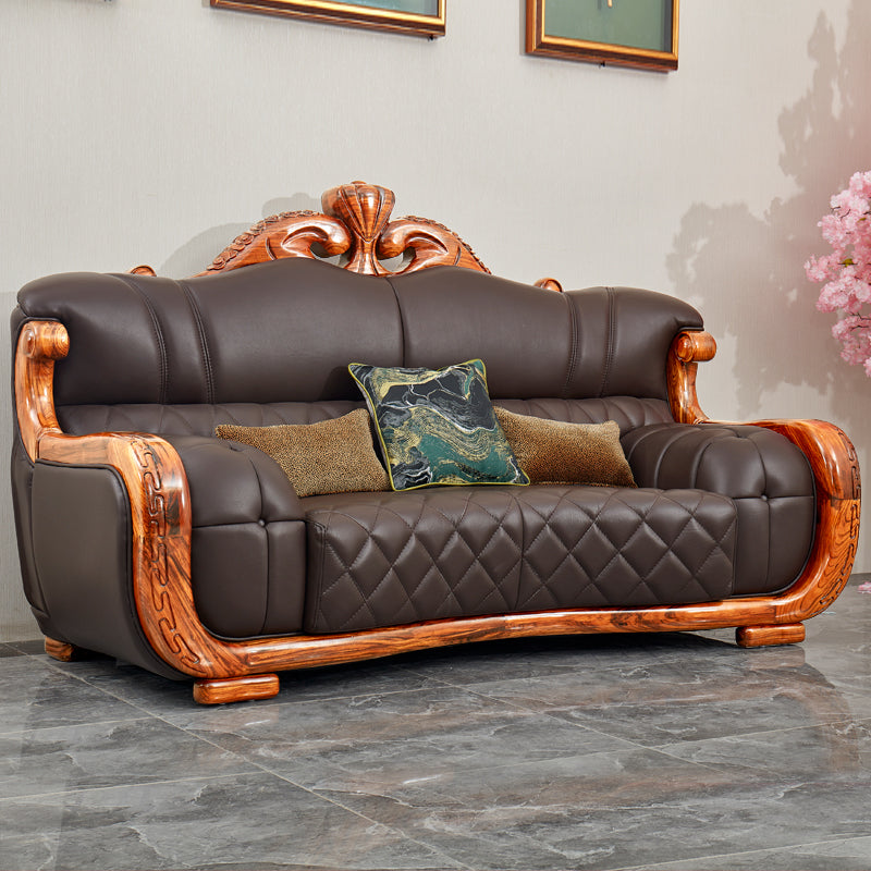 Luxury ebony wood leather sofa