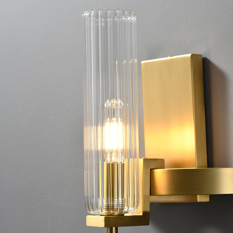 Modern Geometrical Clear Glass Brass Wall Sconce