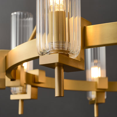 Modern Geometrical Clear Glass Brass Chandelier