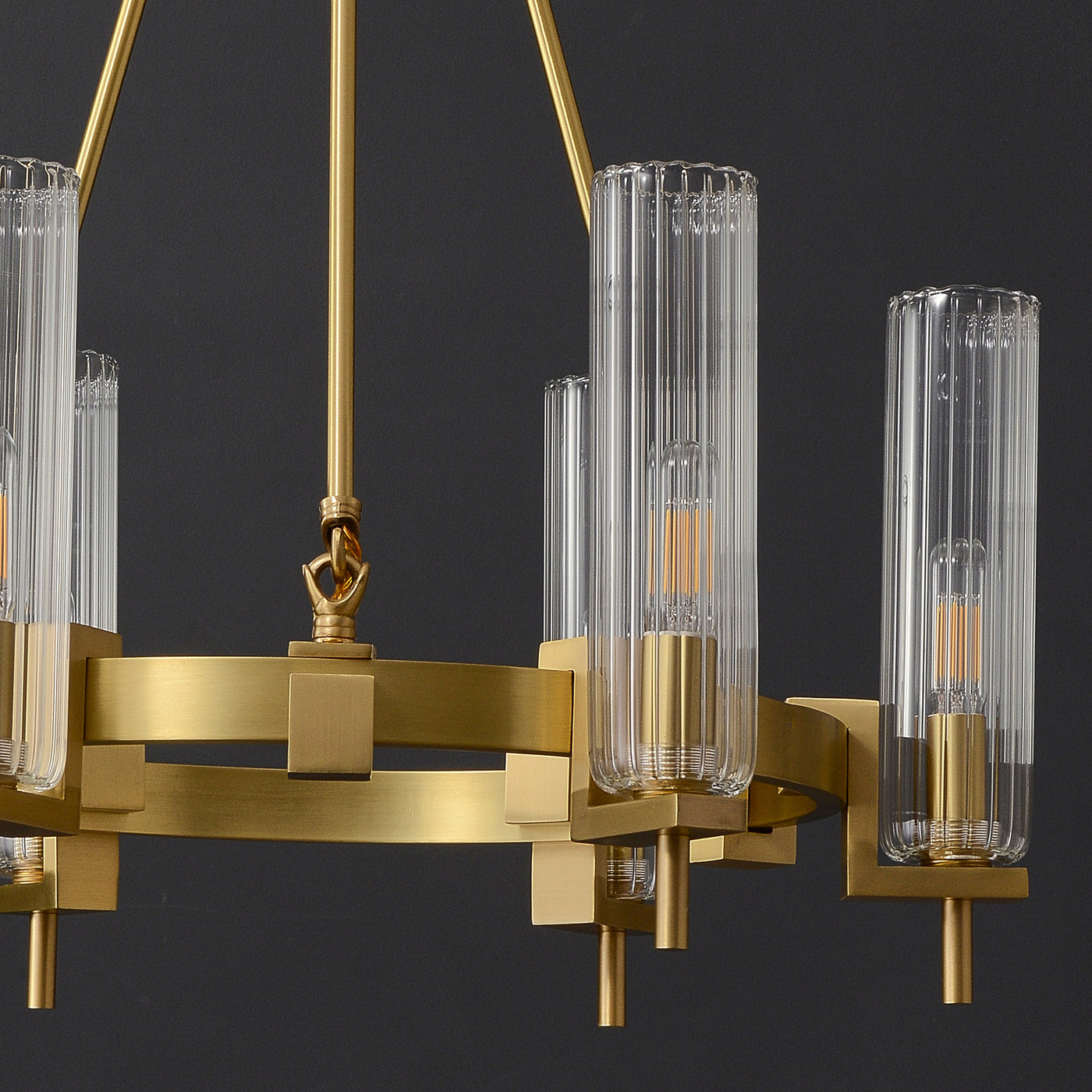 Modern Geometrical Clear Glass Brass Chandelier