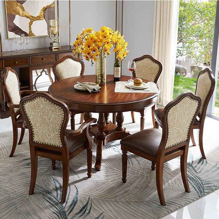 Solid wood round dining combination