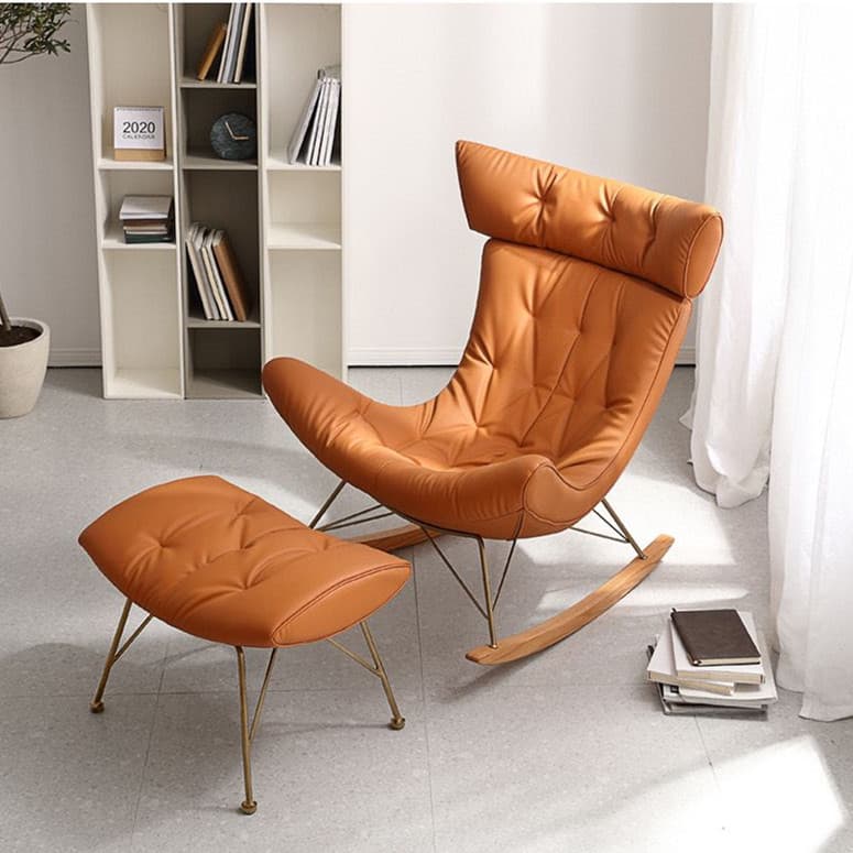 Cowhide leather single sofa rocking chair