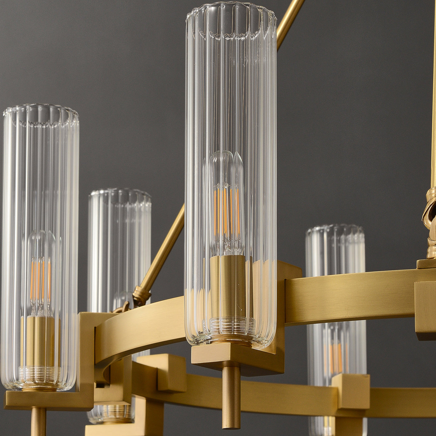 Modern Geometrical Clear Glass Brass Chandelier