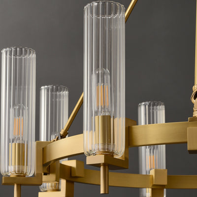 Modern Geometrical Clear Glass Brass Chandelier
