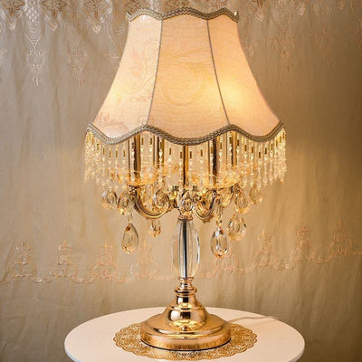 Printed fabric gold table lamp