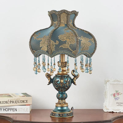 Printed fabric blue table lamp