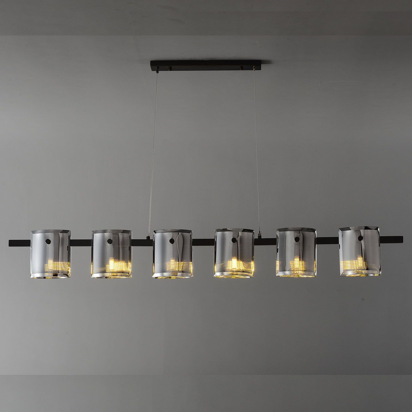 Modern Linear Smoke grey Rectangle chandelier L56"