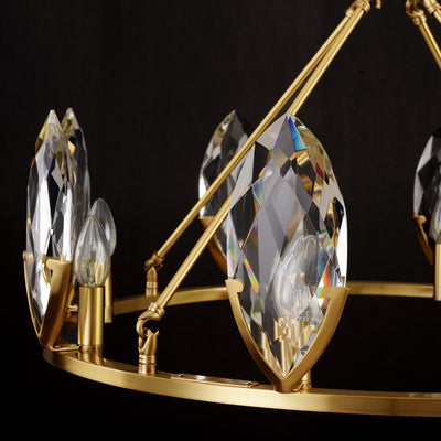Round Leaf Brass Crystal Chandelier