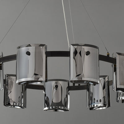 Smoke grey Faceted Crystal Glass Round Chandelier D32"