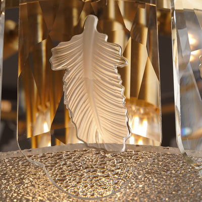 White Feather Full Copper Round Two-Tier Chandelier