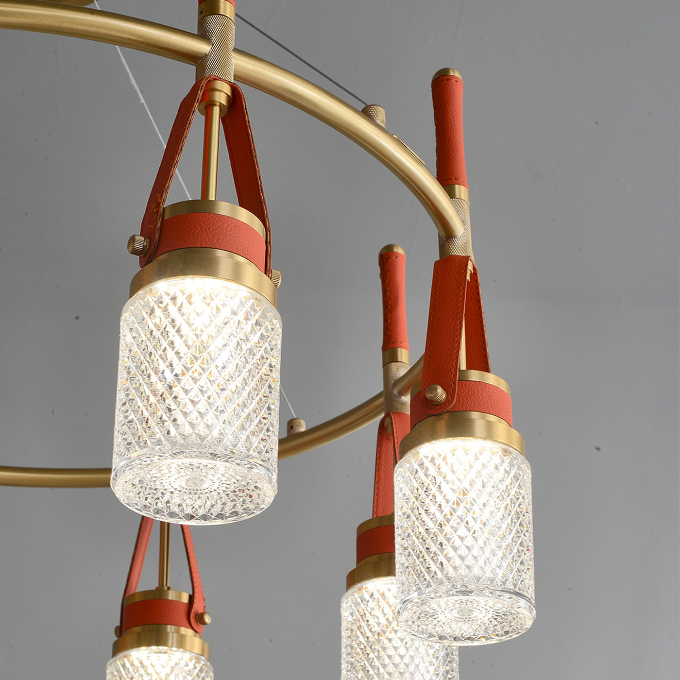 Luxury and full copper red leather chandelier