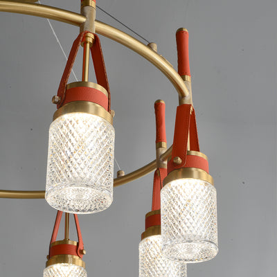 Luxury and full copper red leather chandelier