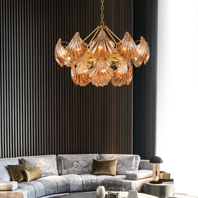 Amber Shell Two-layer Round Chandelier D31"