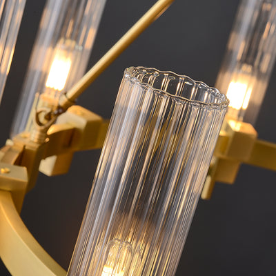 Modern Geometrical Clear Glass Brass Chandelier