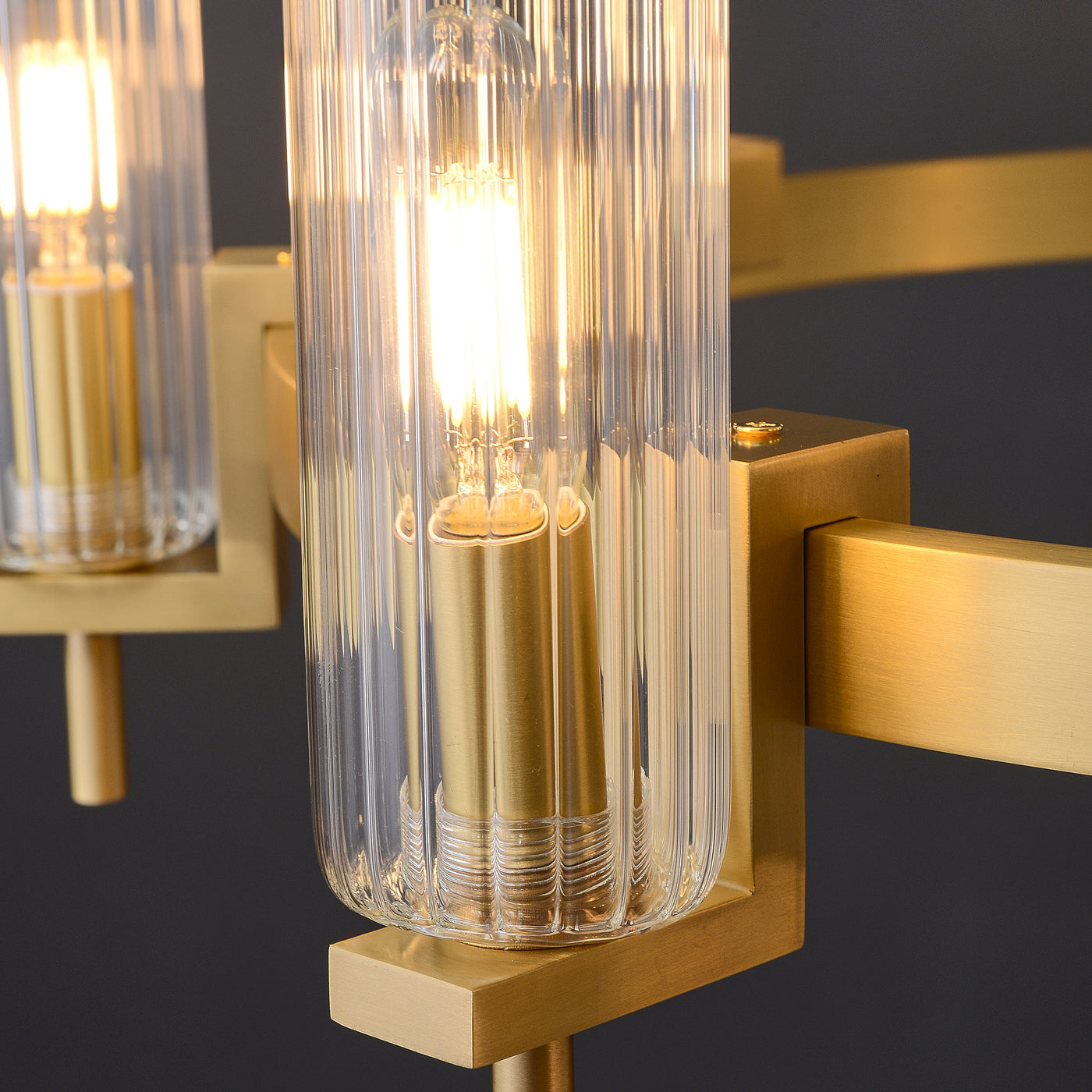 Modern Geometrical Clear Glass Brass Chandelier