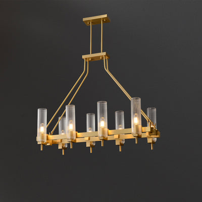 Modern Geometrical Clear Glass Brass Chandelier