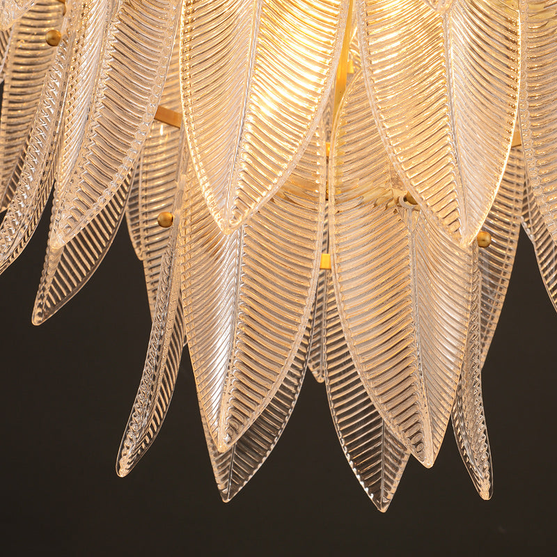 Transparent Leaves Glass Three-tier Chandelier