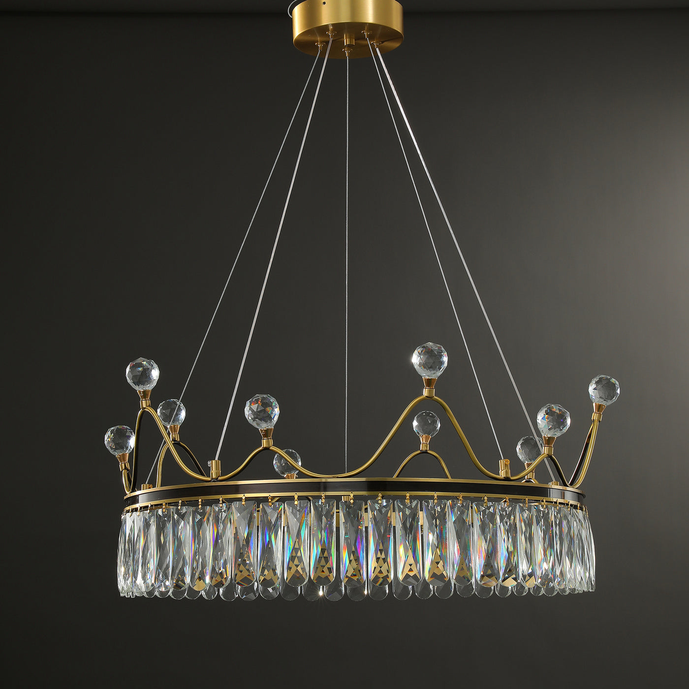 Creative Crown Crystal Round Golden Lamp Body Modern Chandelier