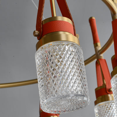 Luxury and full copper red leather chandelier