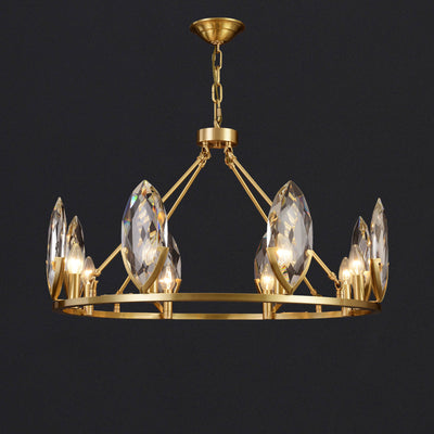 Round Leaf Brass Crystal Chandelier